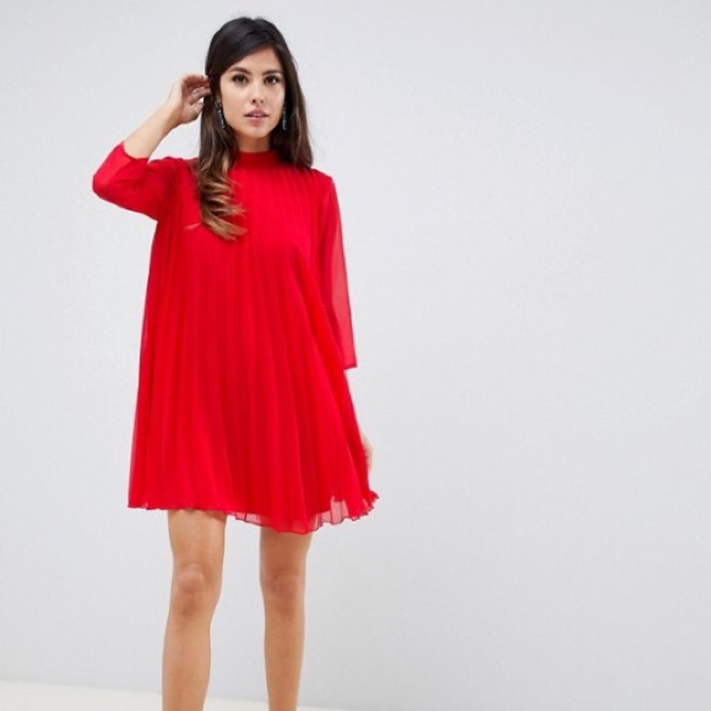 ASOS Design Pleated Trapeze Mini Dress